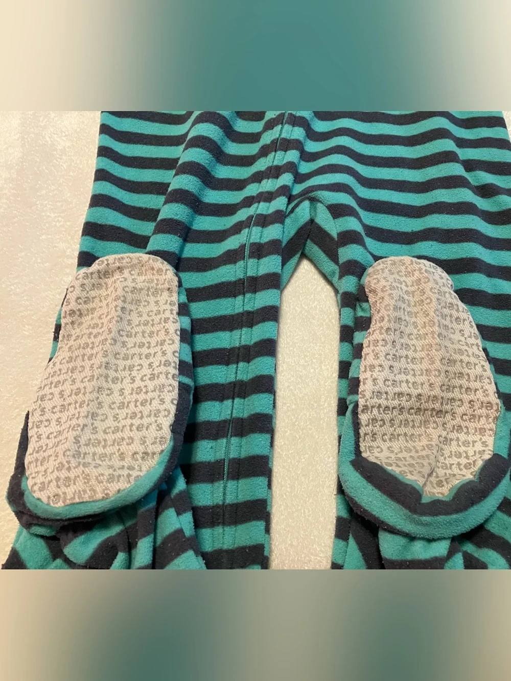 Carter's Teal and Gray Striped Raccoon Footed One-Piece